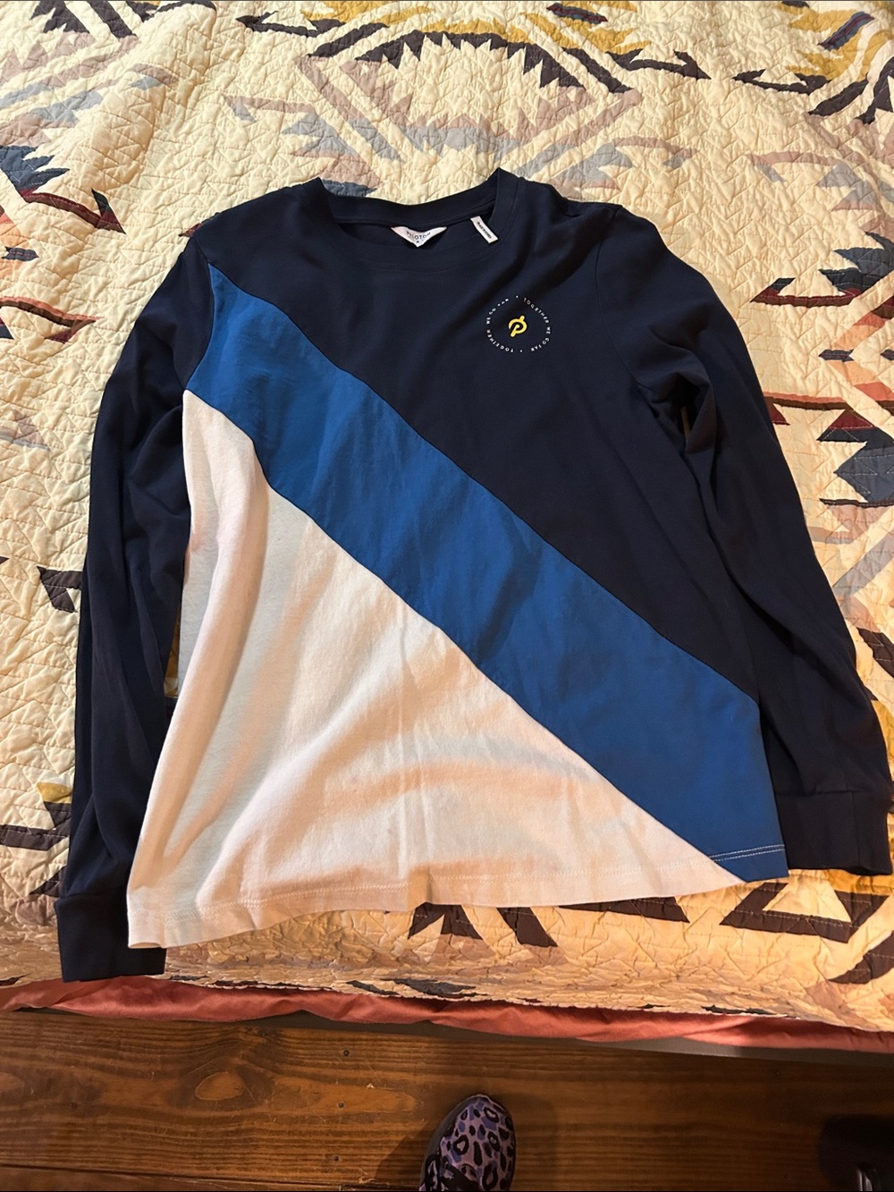 Peloton Long Sleeve Colorblock Tee in Navy, Blue, White